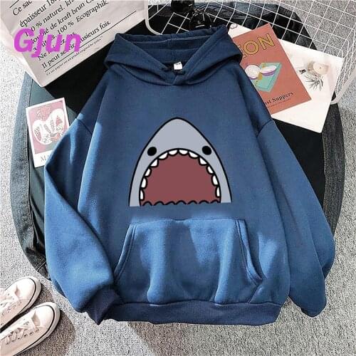 SHARK Kawaii Sweatshirts Hoodies Womens Fashion Long Sleeve Cute Animal Printed Hoodie Loosen Femme Top Oversized Sweatshirt