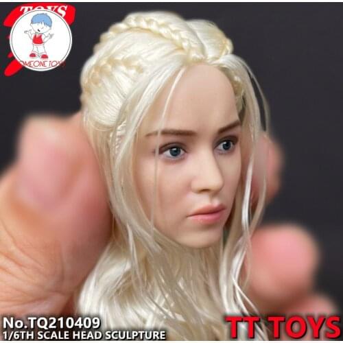 In stock 1/6 Female Head Sculpt movie star Daenerys Stormborn Emilia Clarke Blonde curly Hair Fit 12" PH TBLeague Figure Body