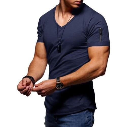 Solid Color Basic Slim Men T-shirt Summer Bottoming Shirt Men V-neck Casual Tops Long-sleeve Shirts Gym tshirt