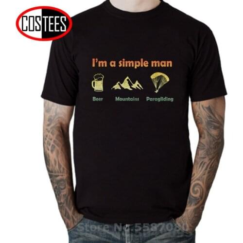 Vintage Paragliding Proverbs I Beer and Mountains T shirts for men 2020 Retro summer design I am a simple man Paraglider T-shirt