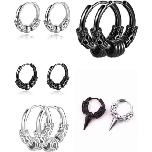 Domineering Personality Dragon Totem Earrings Retro Circle Earrings HIPHOP Trend Personality Earrings Stainless Steel Multicolor