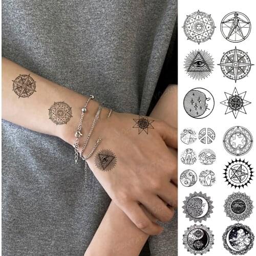 Waterproof Temporary Tattoo Sticker Geometric Line Eye Compass Compass Yin Yang Flash Tatto Woman Man Kids Body Art Fake Tatoo