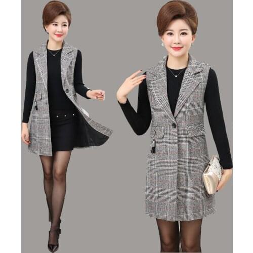 Womens clothing Latest Middle-Aged Women Long Vest Turndown Collar Large Fashion Slim High-Quality Plus Size 5XL Women Vest T