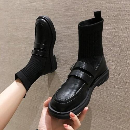 Womens 2020 spring round head thick bottom increased loafers Korean retro Harajuku style small leather shoes