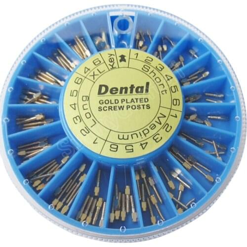120pcs/box Dental Golden Screw Post Assorted Size Gold Plated Screw Posts Dental Titanium Screw Post Dental Materials Supplies