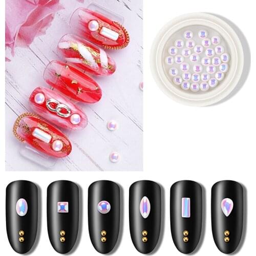 1box3D Charm Nail Art Decoration Round Pearl AB Color Nails Glitter Rhinestones Shiny Jewelry Decor Accessories DIY Manicure