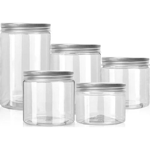 20pcs 30g 50g 60g 80g 100g 150g Clear Plastic Jar With Alumnium Lid Cosmetic Cream Powder Pot Kitchen Food Container Sealed Cans