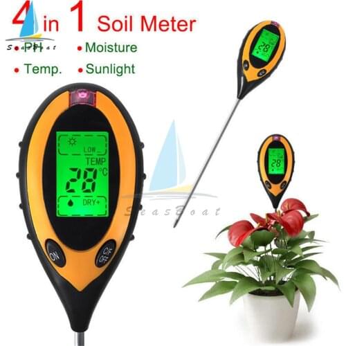 4 in 1 Soil Ph Meter Soil Tester PH Moisture Meter Temperature Sunlight Intensity Measurement Analysis With Blacklight