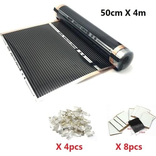 50cmX4m Heating Film 220v 220w/m2 Warm Floor Mat with 4pcs Clamps + 8pcs Insulation Pastes