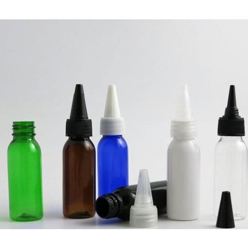 50 x 30ml Portable Empty Blue Amber Clear Black Green PET Plastic Bottle With Spout Cap PP 1oz Cosmetic Containers Packaging
