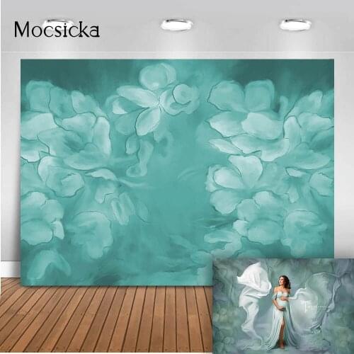 White Floral Cyan Background for Photography Studio Newborn Kids Bride Photo Booth Backdrop Studio Children Portrait photobooth