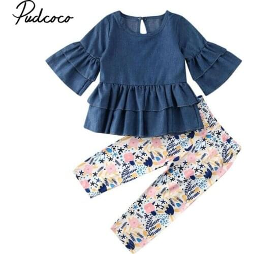 Brand kids clothing 2020 Autumn spring girls set long sleeve Denim Dress +pants 2pieces tracksuit Children clothes outfit