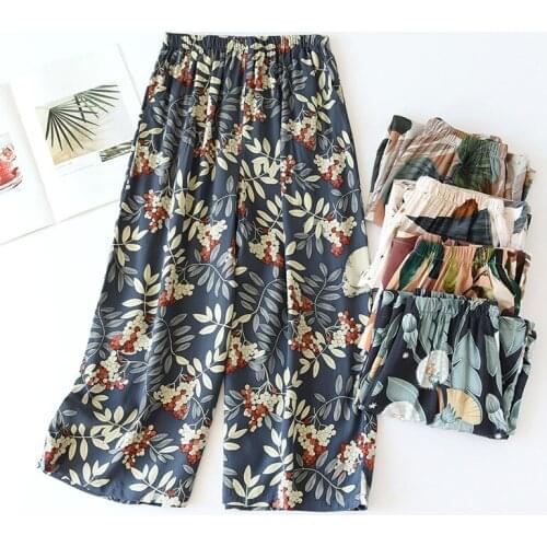 Viscose Fiber Trousers Female Cropped Trousers SummerMulticolor Sleep Bottoms Soft Straight-leg pants Calf-length Home Pants