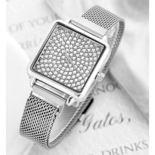 Women Watches Top Brand Luxury Diamond Square Dial Ladies Watch Dress Quartz Wristwatch Stainless Steel Strap Clock Reloj Mujer