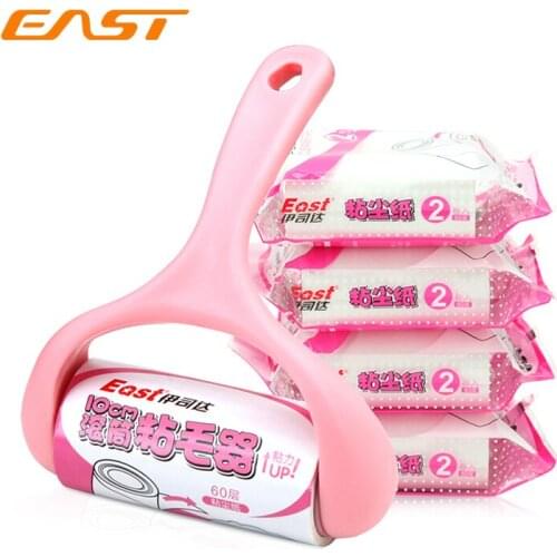 East 10CM Adhesive Tape Sticky Clothes Lint Roller Brush Dust Dirt Fluff Remover For Clothes Pet Hair Dust Carpet Pink Handle