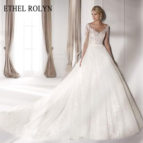 ETHEL ROLYN Sexy V-neck Princess Wedding Dress 2021 Illusion Backless Romantic Appliques A-Line Wedding Gowns Vestido De Noiva