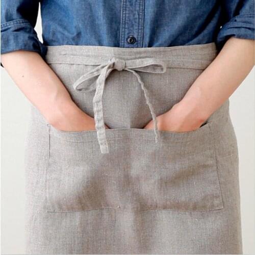 Real Pure Washed Linen Apron Rough French Aprons With Pockets Women Man Waist Tie Christmas