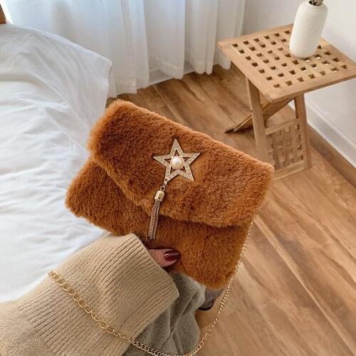 M450 Winter New Wool Womens Bag Multi Color Messenger Bag Five Star Tassels Chain Small Square Bag Gift