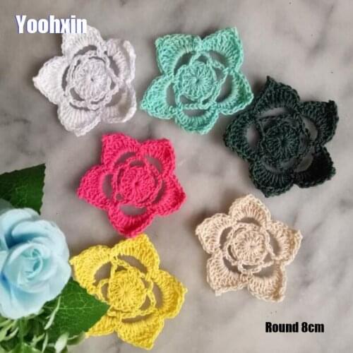 Small 3D Handmade Flower cotton crochet DIY Patch Iron On Patches Sewing Applique Badges stripe Sticker lace guipure cloth decor