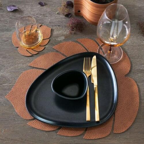 Leather Leaf Placemat Coaster Set Modern Simple Solid Color Placemat Home Western Table Mat Dining Table Decorative Placemats