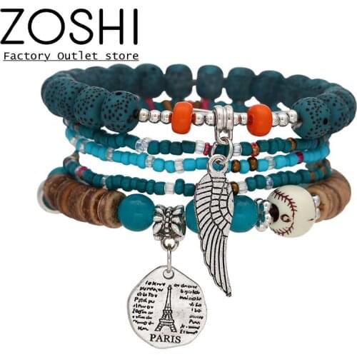 5pcs/Set Fashion Boho Bracelets & Bangles Women Stone Beaded Bracelet Set With Colorful Gem Long Wrap Bracelet for Women Gift