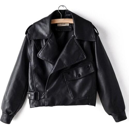 Nanshiyser New Autumn Women Faux Leather Jacket Pu Motorcycle Biker Red Coat Turndown Collar Loose Streetwear Black Punk Outwear