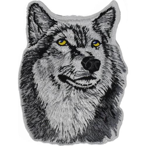 Grey Wolf Logo Embroidery Patch Animal Cool Punk Stickers Iron on Motorcycle Bikers Appliqued for Jackets Tshirts Accessories
