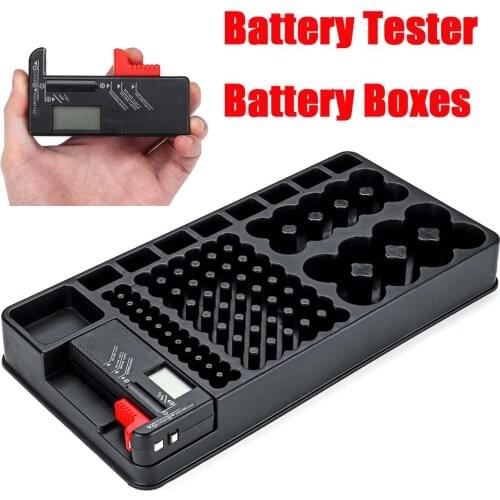 New 98 Grids Battery Storage Organizer Holder Tester Battery Caddy Rack Case Box Including Battery Checker For AA AAA D C 9V