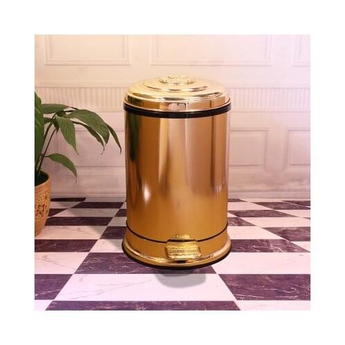 Foot Pedal cylindrical gold color garbage can High-class european-style Waste bin Luxury Room Stainless Steel trash