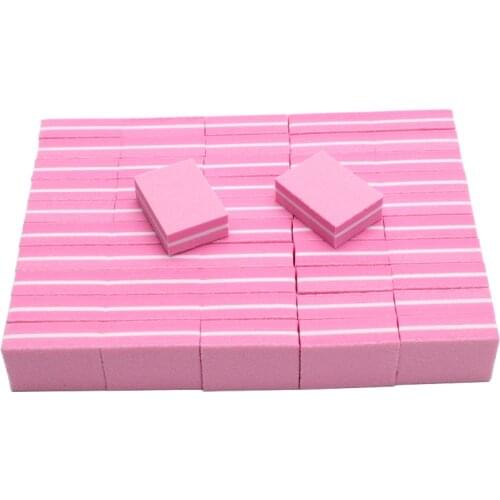 100Pcs Mini Nail File Nail Buffer Blocks Pink Sponge Nail Polishing Sanding Buffer Portable Small Files Sandpaper Manicure Tools