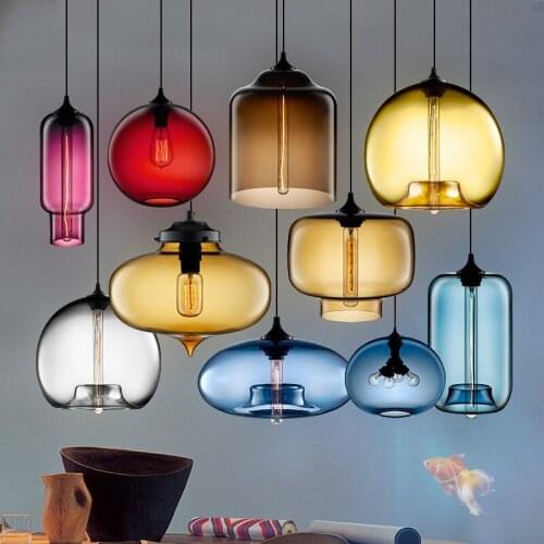 Simple retro bar glass chandelier lamps and lanterns of the Nordic new classic restaurant cafe LED glass chandelier