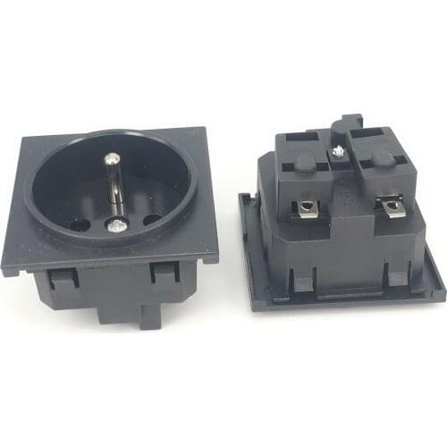 Black 250v 16a France AC PDU UPS French Power Desktop Outlet Embedded Electrical Panel Receptacle EU Grounded Schuko AC Socket