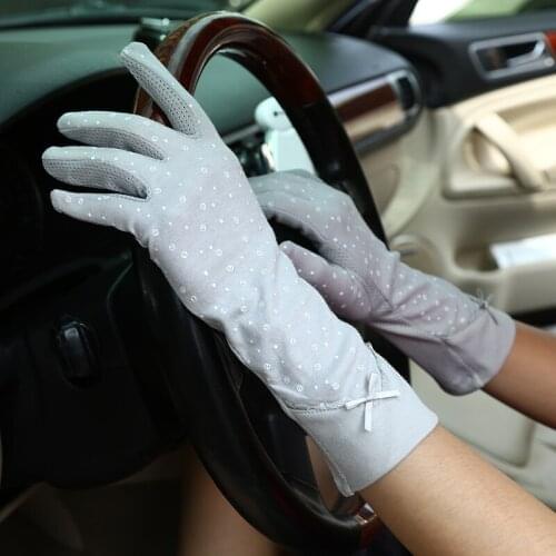 Sexy Lace Bow Dot UV Breathable Non-slip Cycling Mitens Women Summer Thin Cotton Long Touch Screen Sunscreen Driving Gloves J80