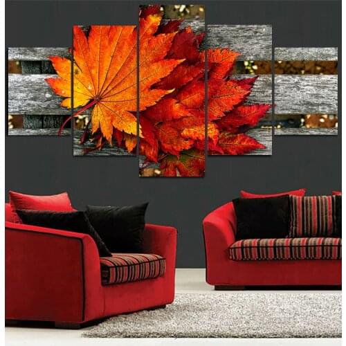 Modern Modular Pictures HD Printed 5 Pieces Maple Leaf Still Life Canvas Painting Art Decoration Living Room Wall Frame Artworks