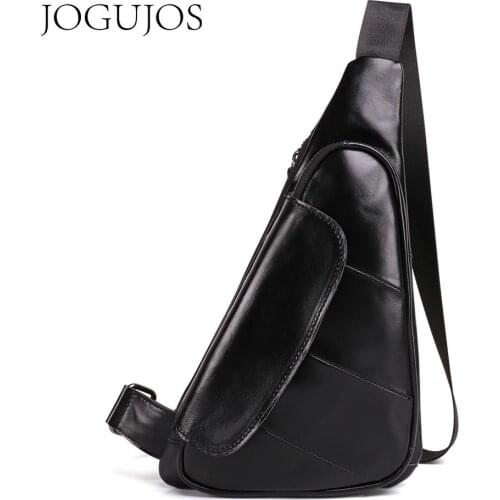 JOGUJOS Genuine Leather Mens Chest Bag Fashion Fanny Pack Male Belt Bag Waist Packs Men Travel Shoulder Messenger Bag For Man