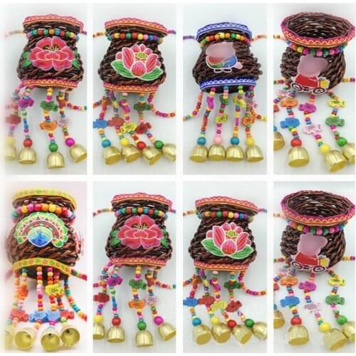 Yunnan National Style Home Ornament Handmade Willow Rattan Double Shoulder Bamboo Bar Inn Ornaments Childrens Back Basket