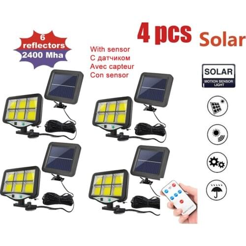 4pcs seperable 3 Modes LED COB Outdoor Solar Wall Lamp Waterproof PIR Motion Sensor Garden Light Solar Powered Spotlight Sunligh