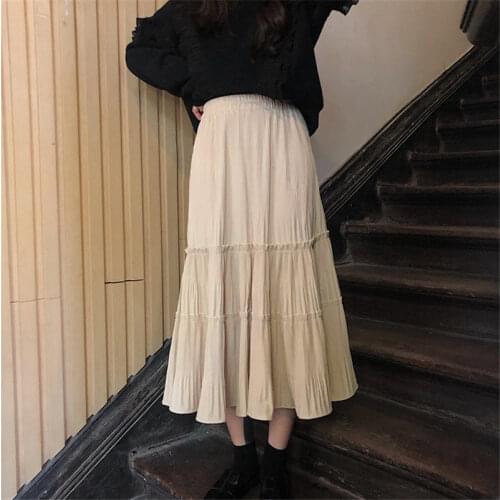 Alien Kitty All Match A-Line Pleated Hot Sale Sweet Autumn Slimming High Waist Chic Elastic Waist Slender Long Skirts 2 Types
