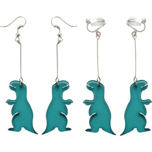 Funny Animal Earrings Cute Acrylic Blue Dinosaur No pierced Ear Clip Earrings For Lady Female Femme Women Party