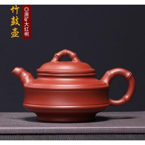 Yixing Zisha teapot factory directly sells tea set, raw ore, Dahongpao, bamboo drum pot, wholesale one piece by hand