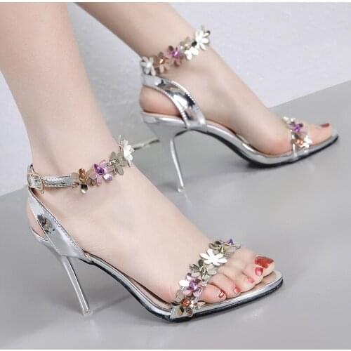 2020 European and American summer new 9CM stiletto heel with flowers stiletto open toe OL women sandals 1966-3
