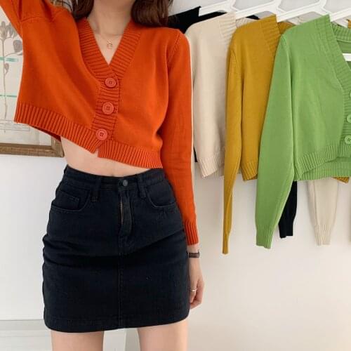9 Color Explosions 2020 Early Autumn High Waist Sweater Women Korean Candy Color Slim Wild CasualShort Knit V-neck Thin Cardigan