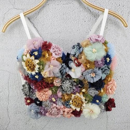 Sexy Tops for Women Fashion 3d Colorful Flower Crop Tops Elegant Push Up Bra Corset Top to Wear out Vest Plus Size