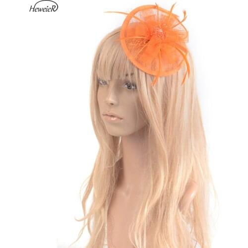 Women Girls Mini Hair Jewelry Headwear Orange Netting Fascinators Clip Party Hairpins