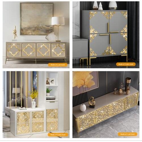 Gold Hollow Pattern Acrylic Mirror Sticker Furniture Modification Mirror Decal Wardrobe Table Home Art Decor DIY Wall Stickers