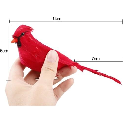 12 Pcs Simulation Red Feathers Bird Clip On Christmas Tree Ornament Decorations Artificial Birds Garden Micro Decorative Props