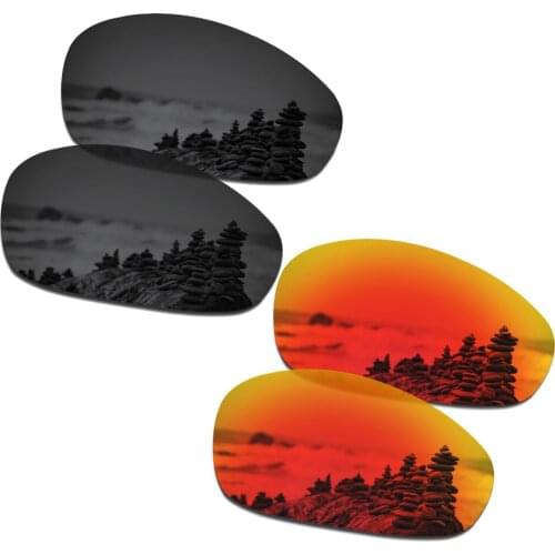 SmartVLT 2 Pairs Polarized Sunglasses Replacement Lenses for Oakley Juliet Stealth Black and Fire Red