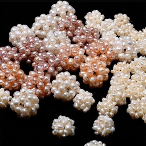 Natural freshwater Pearl Hand-woven pearl flower ball Beads for Making Earrings Jewelry accessories 7-17mm 5pcs