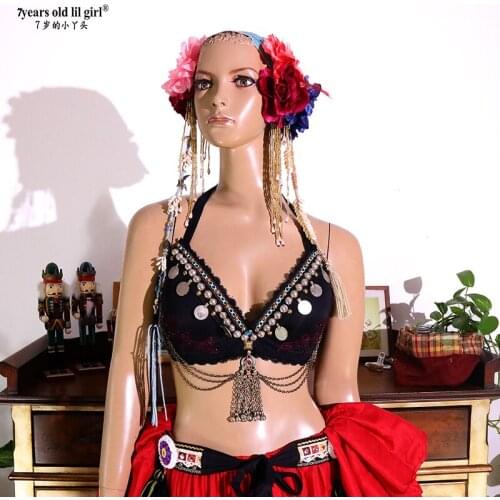 7Years Old Lil Girl Black Tribal Bra Fusion Sexy ATS Belly Dance BSS59