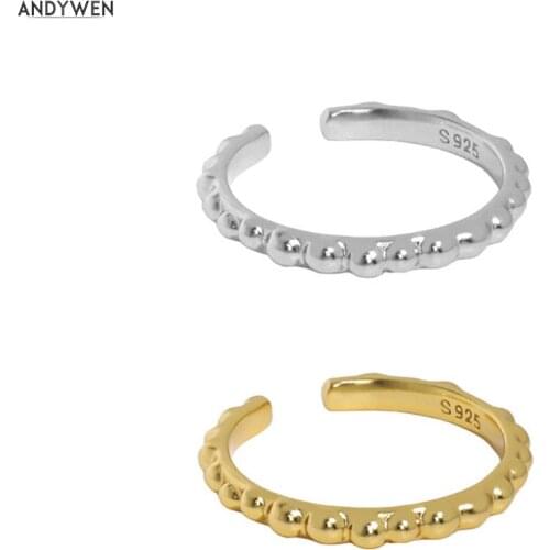 ANDYWEN 925 Sterling Silver Gold Beads Plain Resizable Rings Irregular Geometric Women Wedding Luxury Jewelry Rock Punk Round